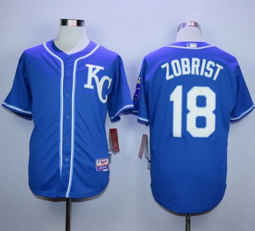 Royals #18 Ben Zobrist Blue Alternate 2 Cool Base Stitched MLB Jersey - Click Image to Close